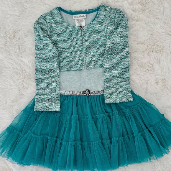 Lona Michelle Girls Teal Party Dress – Tulle Skirt & Sparkle Belt - Picture 2 of 7